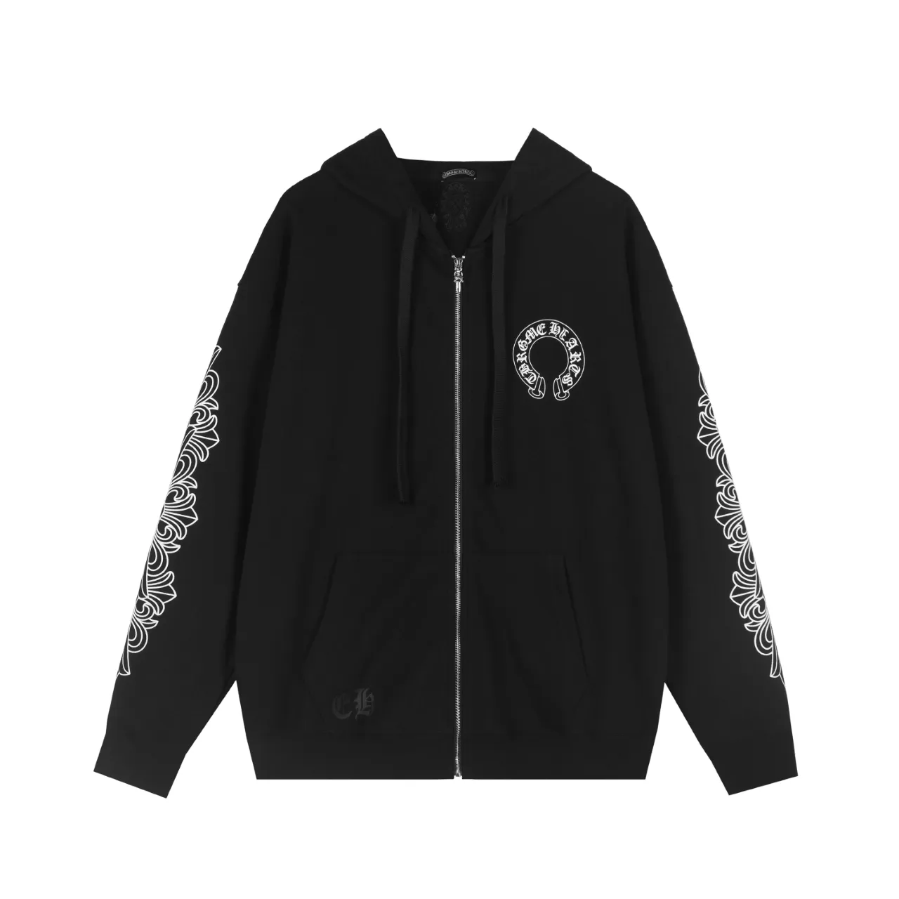 P310 Chrome Hearts Chrome Hearts Horseshoe Printed Hooded Cardigan Sweater Size: SMLXL Color: Black White